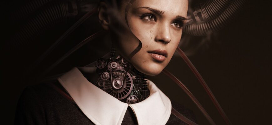 robot, woman, face