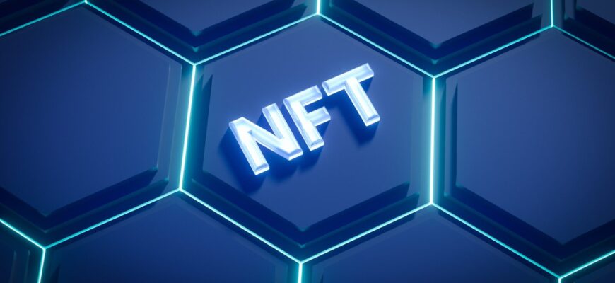 a blue hexagonal background with the word nft on it