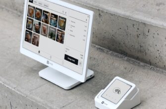 A computer monitor sitting on top of a set of stairs